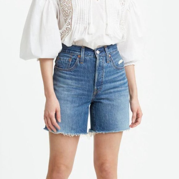 Mid Thigh High Rise Denim Shorts 